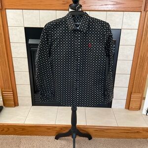 Ralph Lauren Black/Gold/White Polka Dot Long Sleeve Shirt, Men’s Sz M